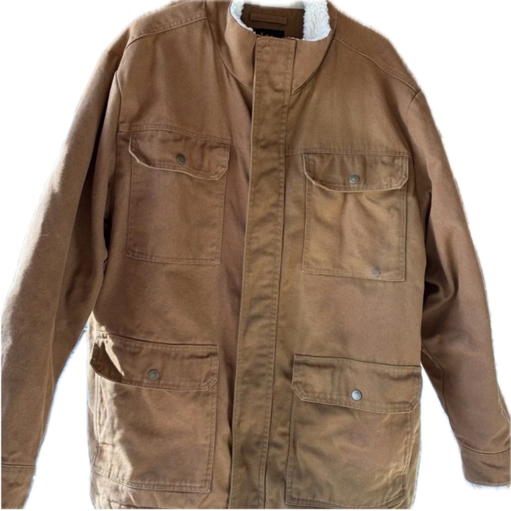 Lee Men’s Sherpa Lined Canvas Work Jacket Brown Chore Coat XL Extra Large
